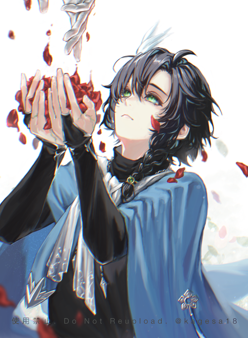 アオリ構図と手の塗り練習のサトル。手はタケルのもの。生成した薔薇を捧げる…つもり